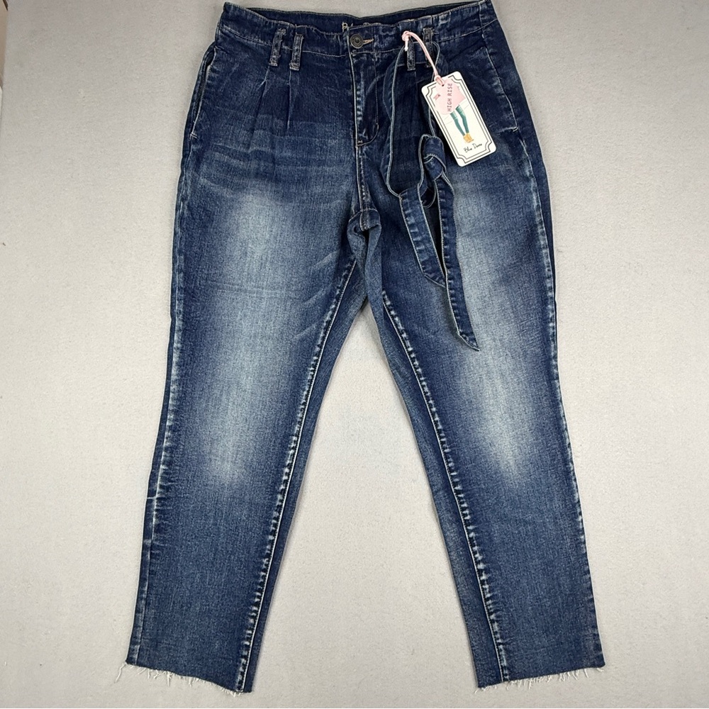 Blue Desire High Rise Tie Waist Crop Jeans Raw Hem Medium Wash NWT 13